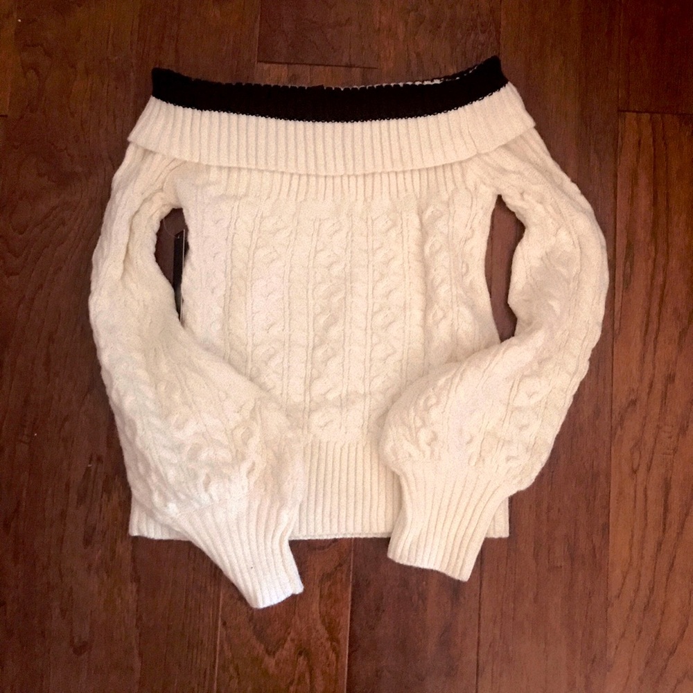 NWT Cream & Black Stripe Off the Shoulder Sweater, M